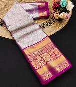 Purple pure silk printed zari work saree with blouse