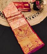 Orange jacquard woven zari work saree with blouse