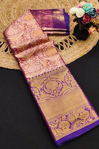 Purple jacquard woven zari work saree with blouse
