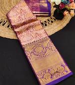 Purple jacquard woven zari work saree with blouse