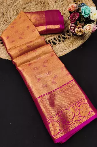 Pink pure silk printed zari work saree with blouse