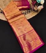 Pink pure silk printed zari work saree with blouse