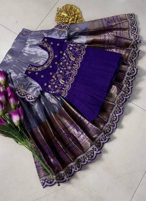 Kids purple simmer silk zari weaving pavadai lehenga choli set 3