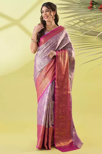 Purple silk blend woven zari work saree with blouse