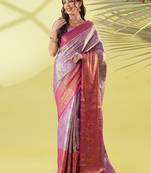 Purple silk blend woven zari work saree with blouse