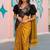 Gold black blended cotton woven zari work saree with blouse