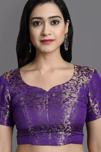 Light blue purple blended cotton woven zari work saree with blouse