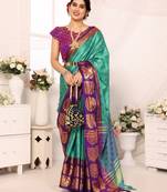 Light blue blended cotton woven zari work saree with blouse
