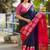 Dark blue blended cotton woven zari work saree with blouse