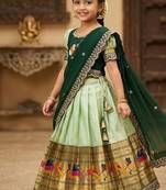Kids paithani simmer silk zari weaving pavadai lehenga choli set