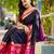 Dark blue blended cotton woven zari work saree with blouse