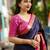 Dark blue blended cotton woven zari work saree with blouse