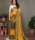 Orange georgette printed zari work saree with blouse