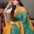 Green yellow georgette printed zari work saree with blouse