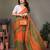 Light green orange georgette printed zari work saree with blouse