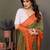 Light green orange georgette printed zari work saree with blouse