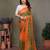 Light green orange georgette printed zari work saree with blouse