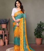 Dark green georgette printed zari work saree with blouse