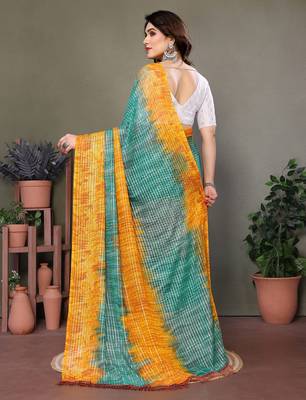 Dark green georgette printed zari work saree with blouse 3