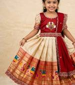Kids paithani simmer silk zari weaving pavadai lehenga choli set