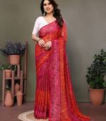 Red georgette printed zari work saree with blouse