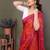 Red georgette printed zari work saree with blouse