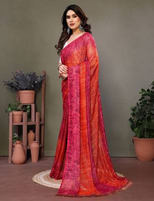 Red georgette printed zari work saree with blouse 4