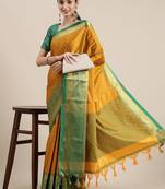 Gold blended cotton woven zari work saree with blouse