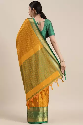 Gold blended cotton woven zari work saree with blouse