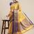 Yellow blended cotton woven zari work saree with blouse