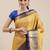 Yellow blended cotton woven zari work saree with blouse