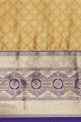 Yellow blended cotton woven zari work saree with blouse