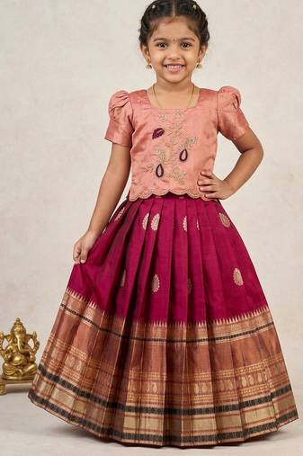 Kids silk zari weaving work lehenga choli