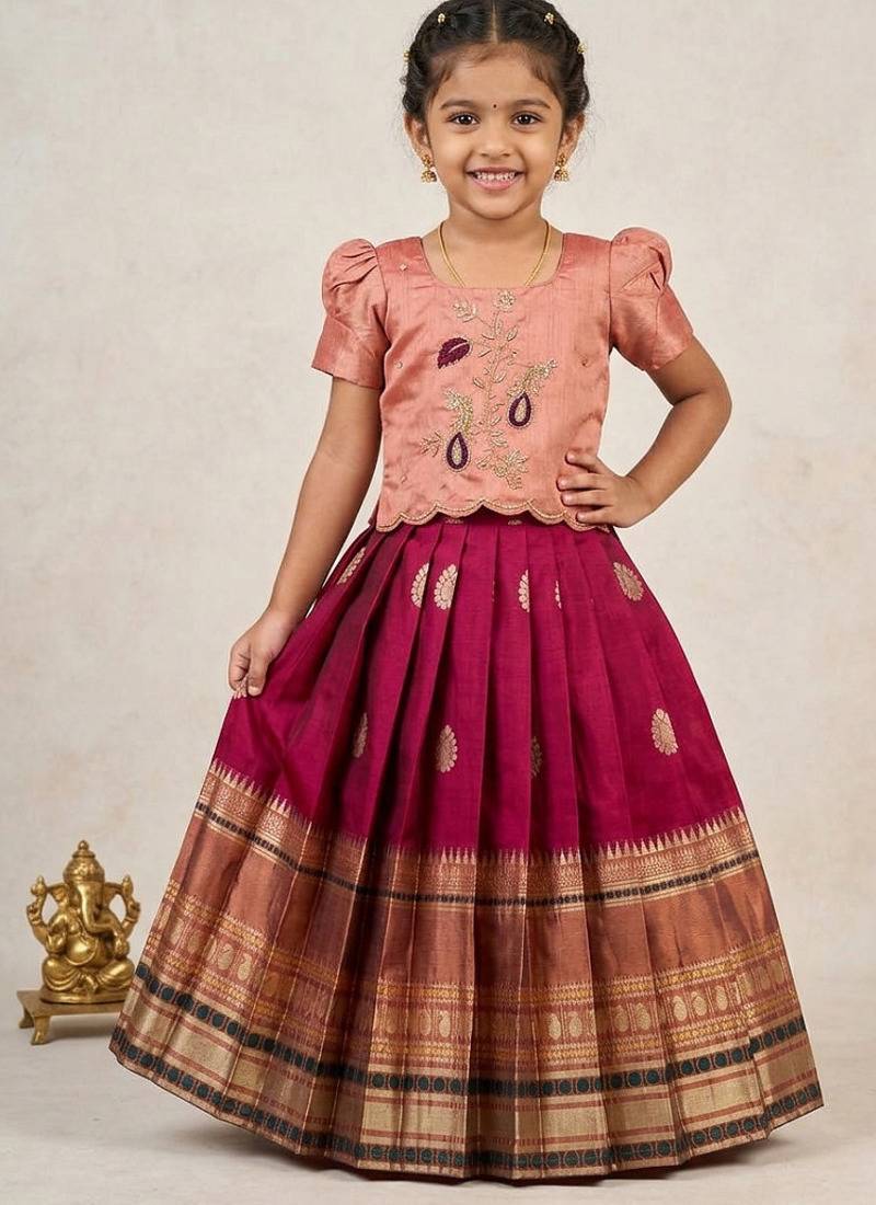 Kids silk zari weaving work lehenga choli