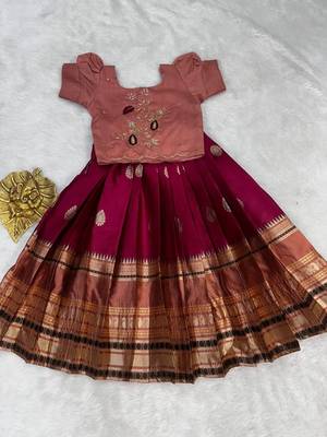 Kids silk zari weaving work lehenga choli 2