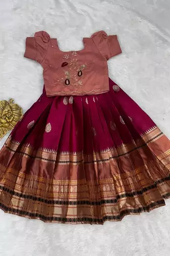 Kids silk zari weaving work lehenga choli