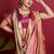 Beige blended cotton woven zari work saree with blouse