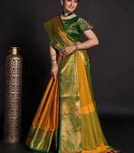 Gold blended cotton woven zari work saree with blouse