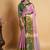 Pink green blended cotton woven zari work saree with blouse