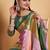 Pink green blended cotton woven zari work saree with blouse