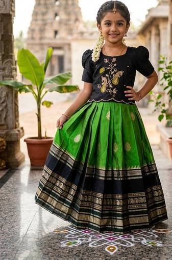 Kids silk zari weaving work lehenga choli