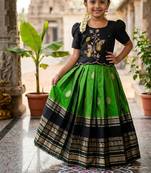 Kids silk zari weaving work lehenga choli