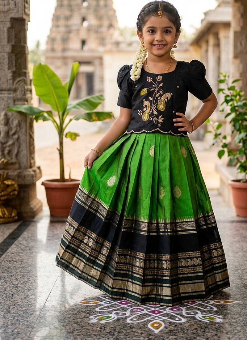 Kids silk zari weaving work lehenga choli