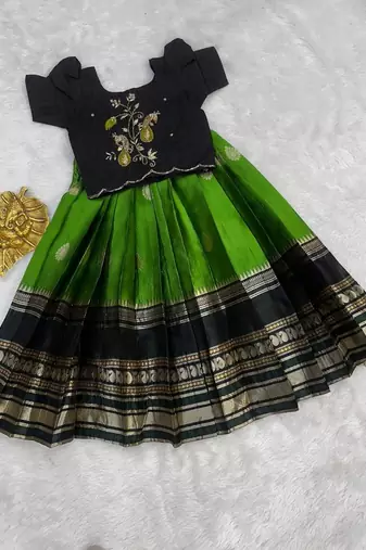 Kids silk zari weaving work lehenga choli