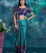 Light blue pure silk woven zari work saree with blouse