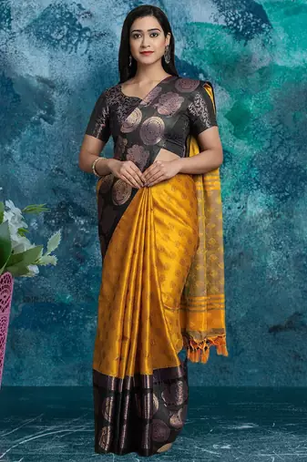 Gold pure silk woven zari work saree with blouse