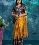 Gold pure silk woven zari work saree with blouse