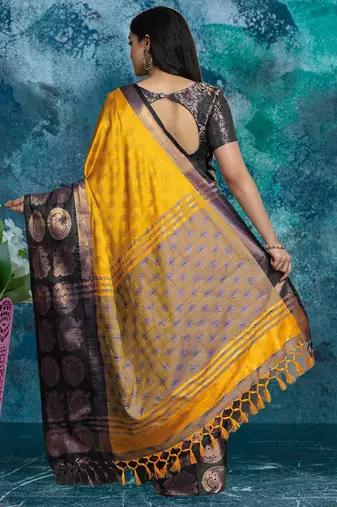 Gold pure silk woven zari work saree with blouse