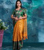 Gold pure silk woven zari work saree with blouse