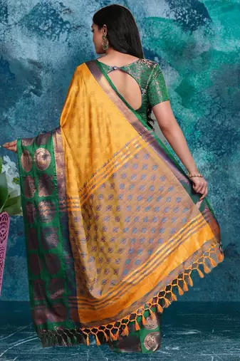 Gold pure silk woven zari work saree with blouse
